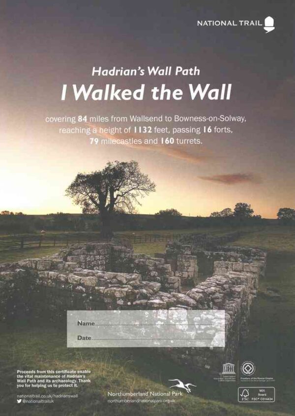 Hadrian’s Wall Path 'I Walked the Wall' Certificate